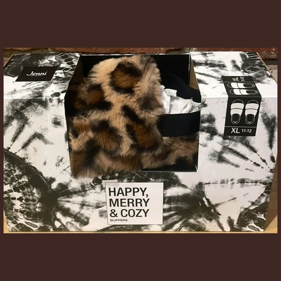 New in box Jenni faux fur slippers new in box, leopard print size XL - Picture 2 of 6